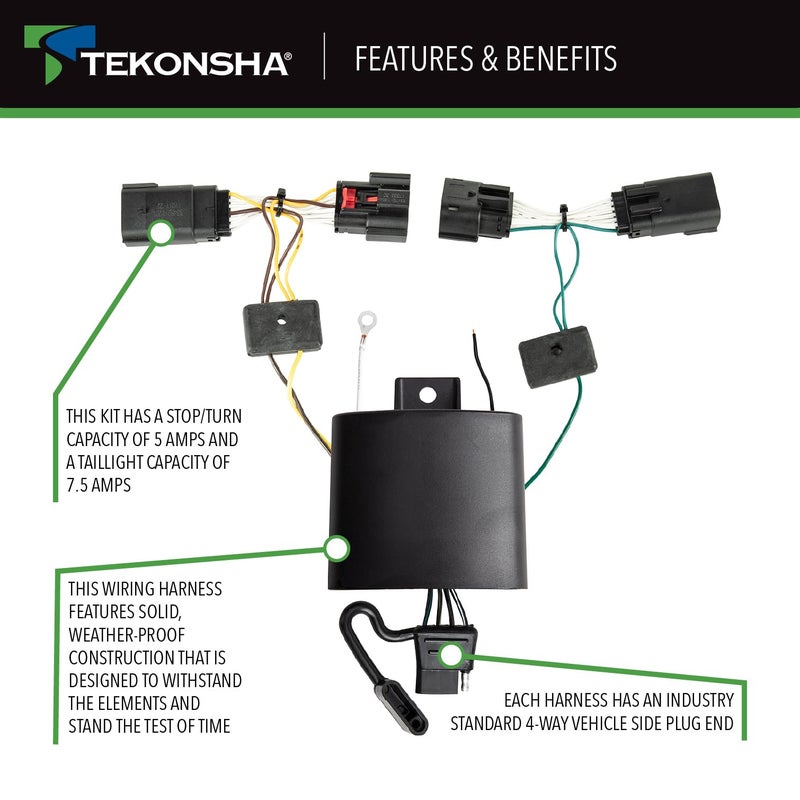 Tekonsha 118786 T-OneÂ® T-Connector Custom Harness, 4-Way Flat, w/Circuit Protected ModuLiteÂ® HD Module, Compatible with 2020-2024 Jeep Gladiator, 2018-2024 Jeep Wrangler. - Image 4